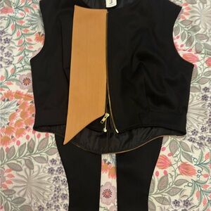 Black and Tan Sleeveless Vest with Zipper